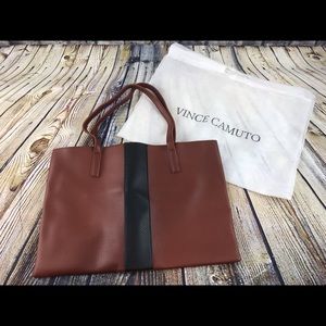 Vince Camire Brown Black Vegan Leather Tote Purse
